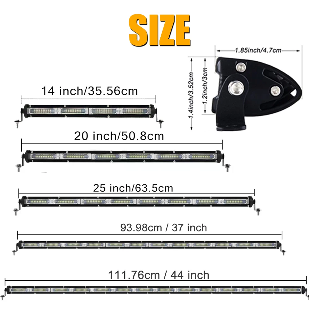 Single Row LED Light Bar 14/20/25/37/44 Inch Offroad Lighting  6000K  White Light 360° Adjustable IP67 12-24V For 4WD ATV UTV SUV Trailer Forklift Boat