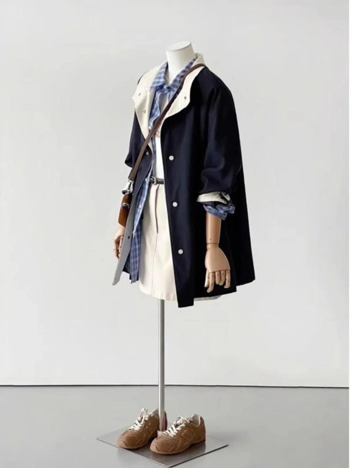 Trenchcoat Kort Windjack Dames 2025, Klein Afneembaar Seizoensmanchet Punk Gothic Effen Rits Trend Ultravioletbestendig Boho Terug