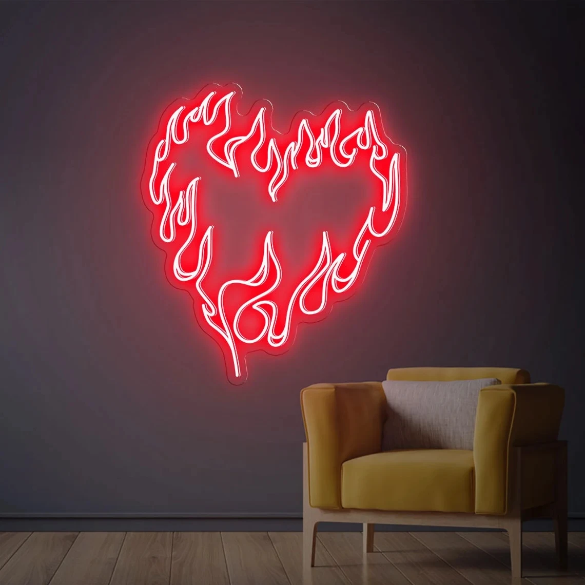 

Heart with fire Neon Sign Custom Handmade Art Neon Light White Vibes for Wall Decor Personalized LED neon light