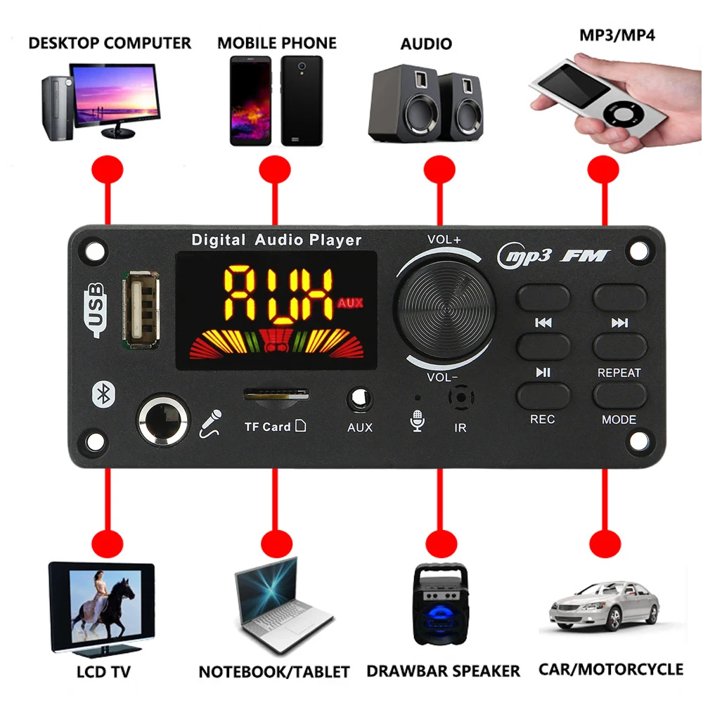 Płytka dekodera MP3 Bluetooth KEBIDU 80W, wzmacniacz, moduł muzyczny DIY do domowego odtwarzacza MP3, radia samochodowego FM, USB, mikrofon, nagrywanie rozmów, do głośnika — zdjęcie produktu 5