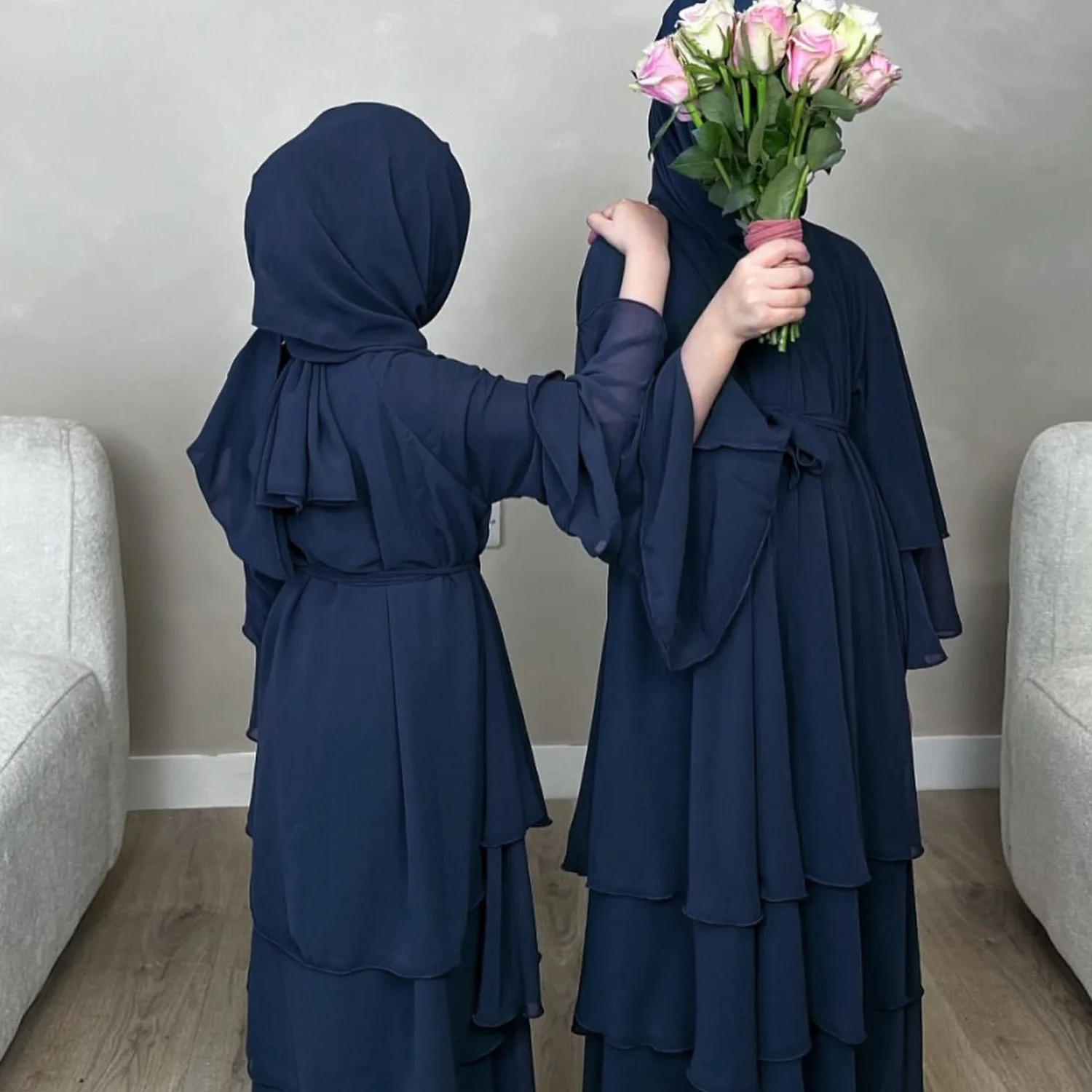 

3 Layered Chiffon Abaya Kimono Muslim Hijab Dress Eid Plain Open Abayas for Women Dubai Luxury Turkey Islam Clothing Kaftan Robe