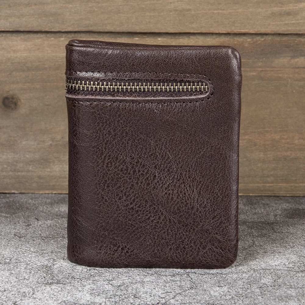 محفظة رجالية عمودية من الجلد قابلة للطي متعددة المشبك وطبقة رأس من جلد البقر ومشبك نقود كاجوال كلاسيكي