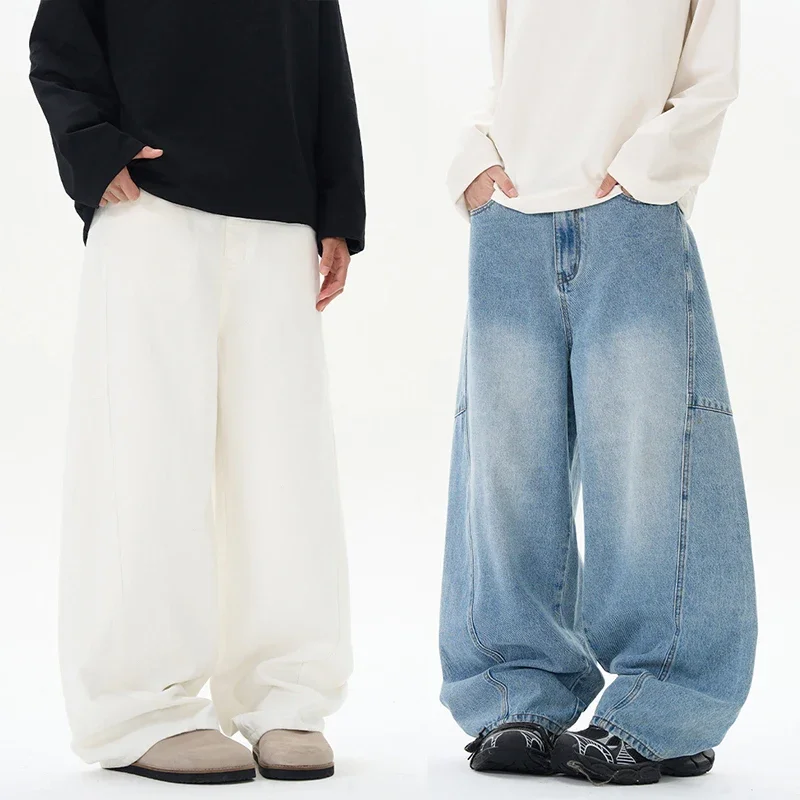 

Pop Oversized Baggy Jeans Men 100％ Cotton Fashion Personalized Splicing Wide Leg Pants Male Streetwear Brand Loose Denim Trouser