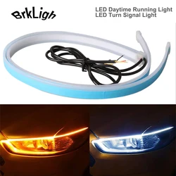 2Pcs LED Turn Signal Lights Flexible Waterproof Strip Daytime Running Lamps DRL Dynamic Yellow Car Headlights Car-Styling
