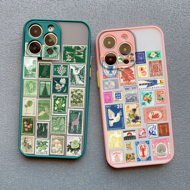 

Stamp Collage Pattern Full Coverage Phone Case for IPhone 16 15 14 Pro Max Plus 13 Mini 12 11 Pro Max XR XS X 7 8 SE2 Back Cover