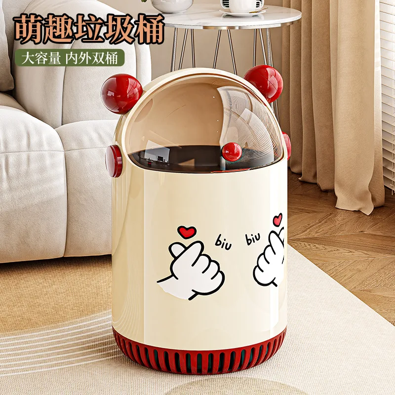 Chuanhang Trash Can Trash Can With Swing Lid 12l Large Capacity Double Barrel Cute Cartoon Plastic Waste Bin For Home Living Roo