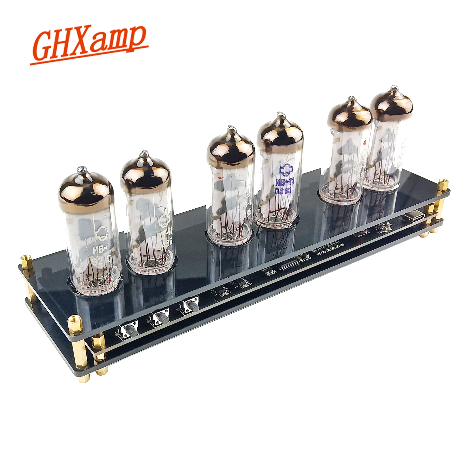 GHXAMP IV11 Electronic Valve VFD Clock High-end Retro Fluorescent Tube Clock 255 Colors Acrylic Material USB-C DC 5V 1PC