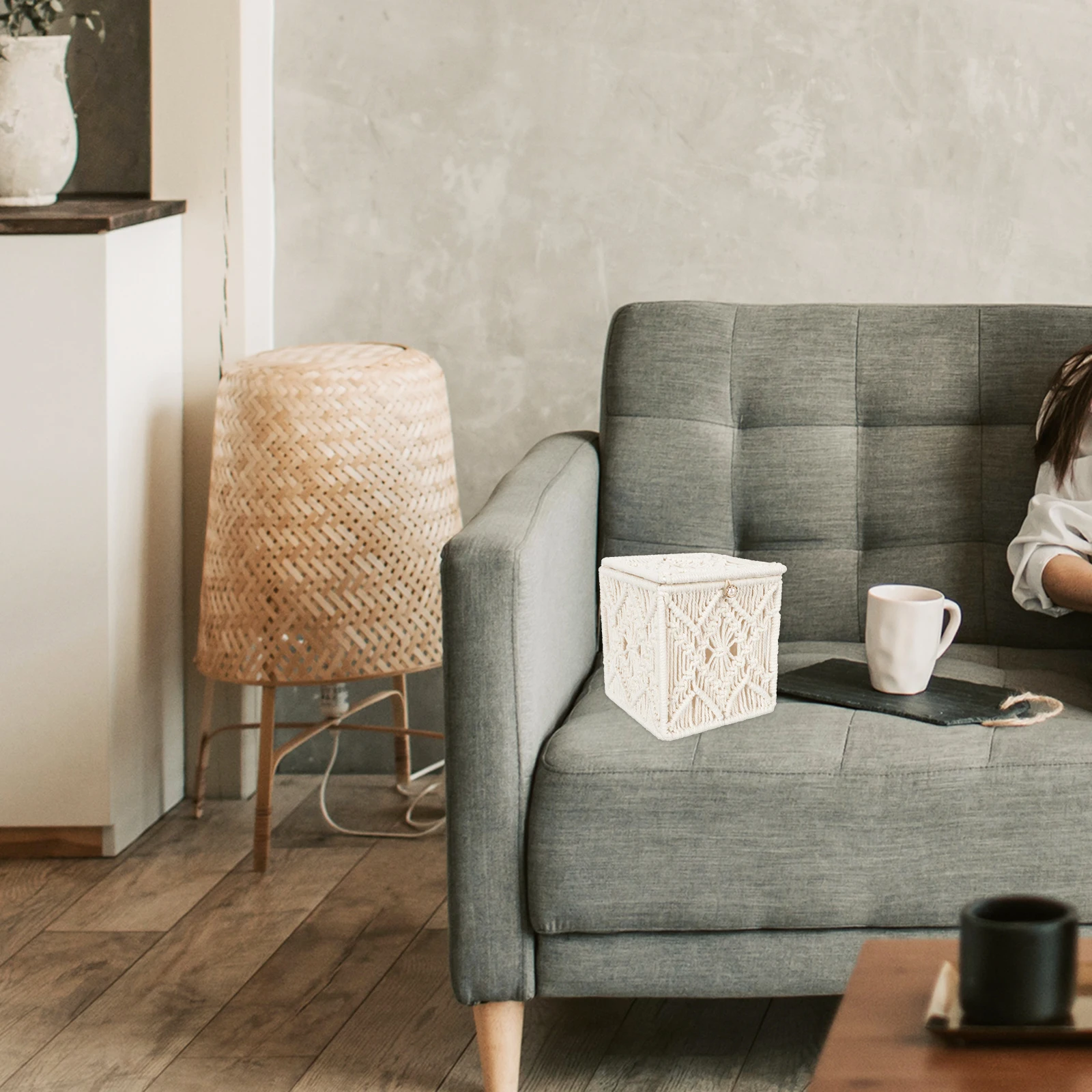 

Cotton Rope Tissue Holder Retro Woven Box Beige Practical Storage for Living Room Bedroom Hotel Car Simple Creative Design