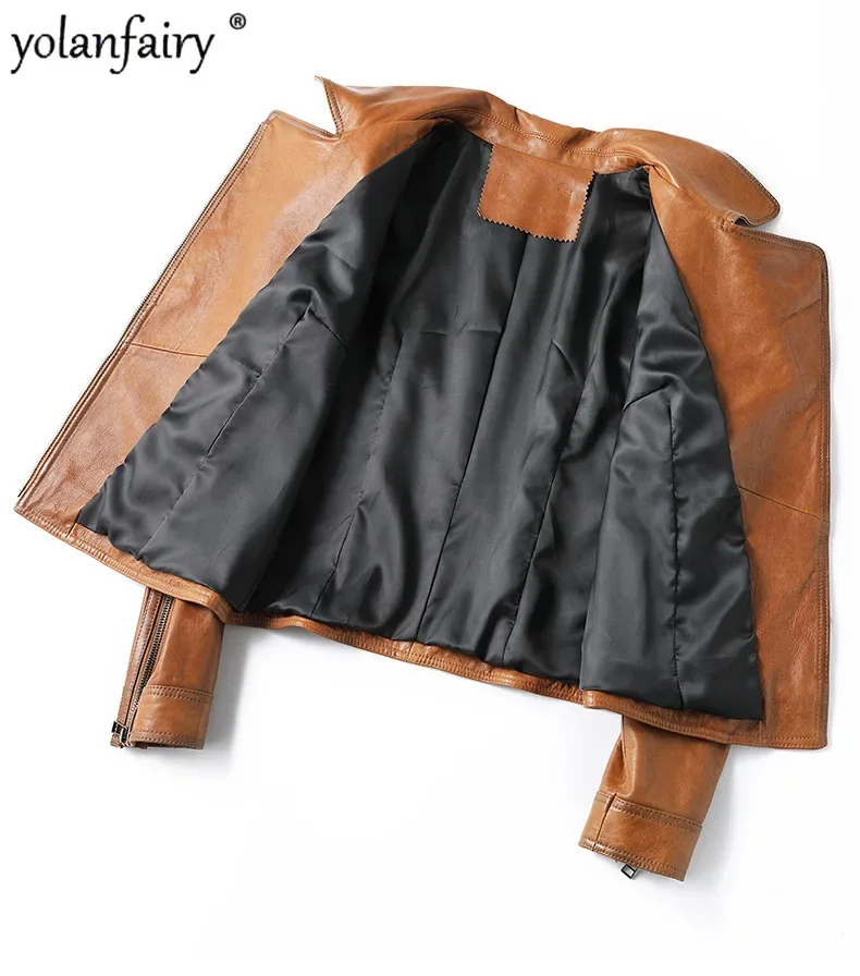 2023 Spring Fall Genuine Leather Clothing Female Natural Sheepskin Suit Coat Women's Lapel Motorcycle Jacket Slim Short Outwears