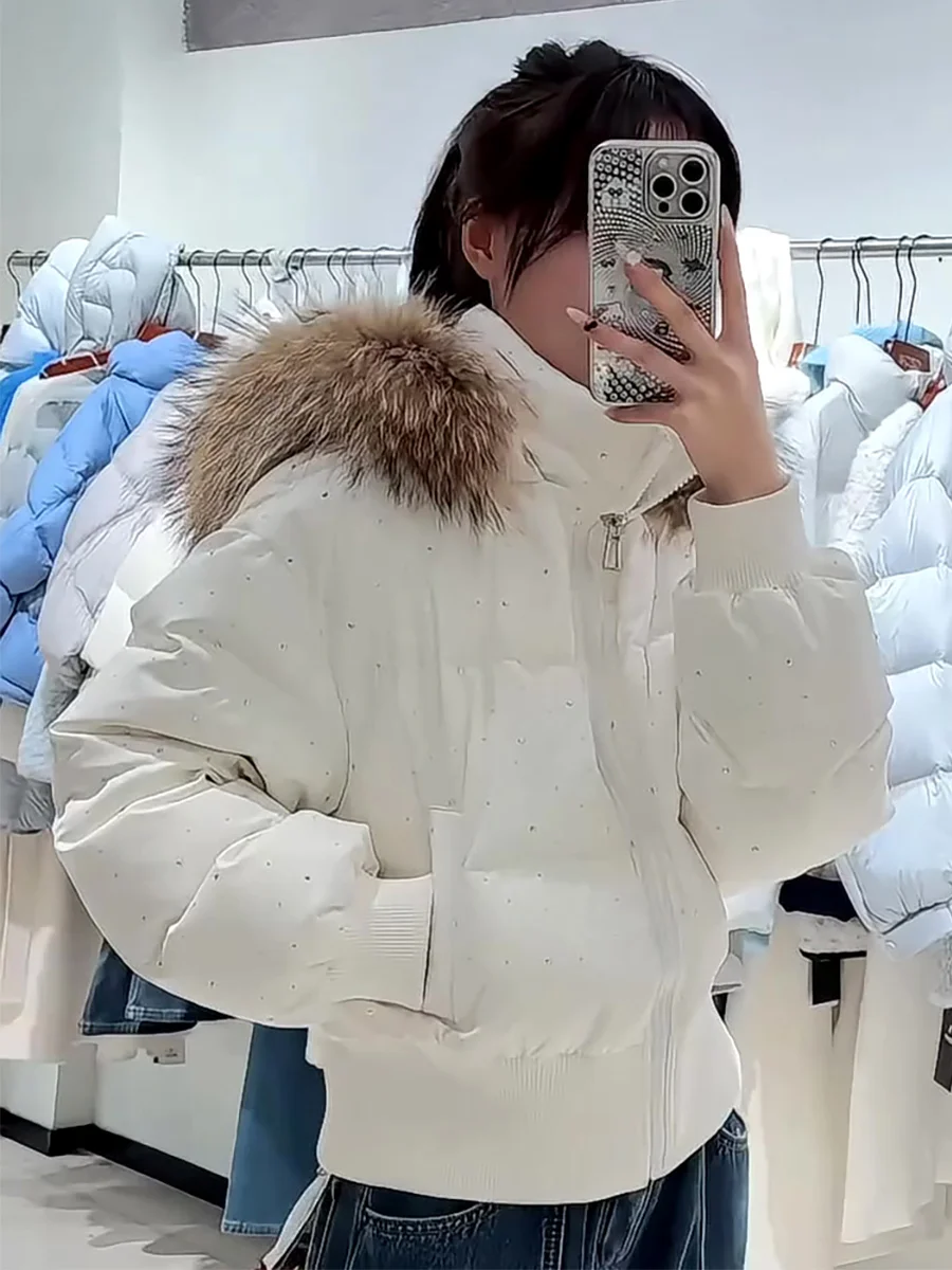 

Женская стеганая пуховая куртка с капюшоном и стразами, очень теплая зимняя куртка, стильная куртка для колледжа