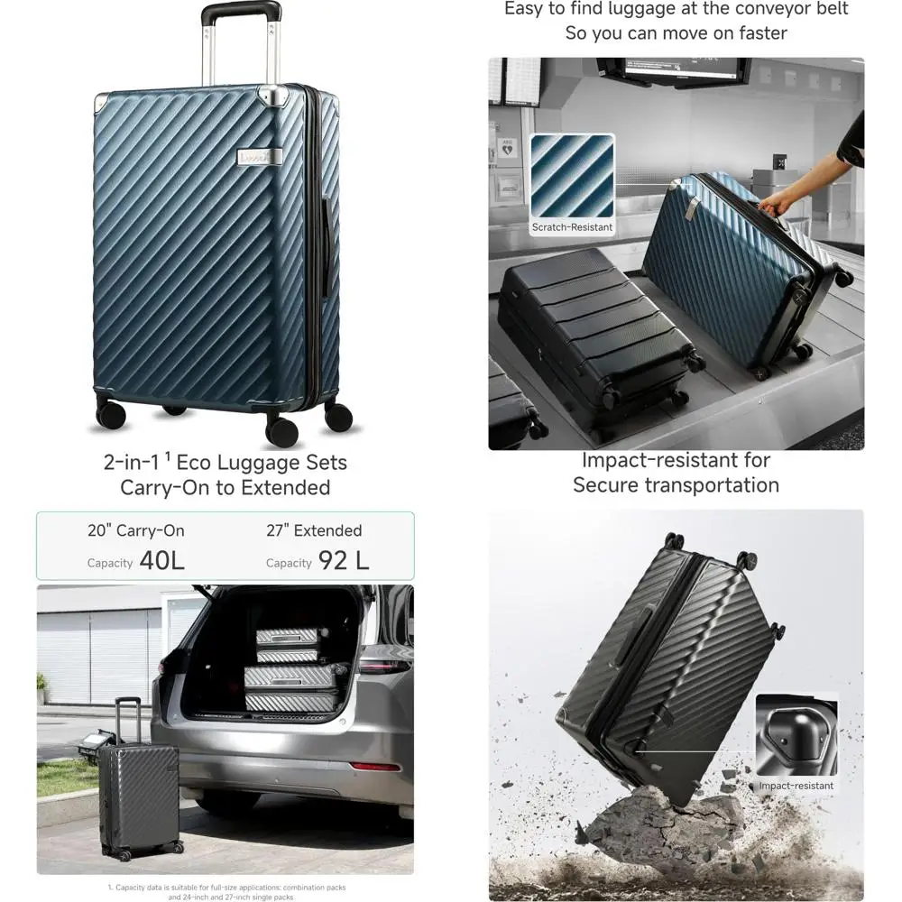 

5-piece lightweight carry-on luggage set with duffel bag, abs+pc hardshell suitcases, ykk zippers, double spin wheels