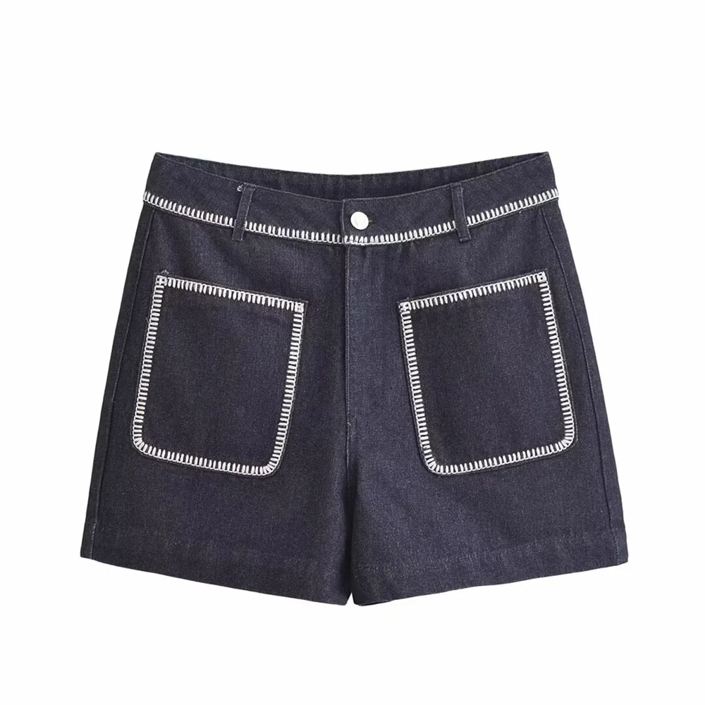 Summer New Product Women's Fashion and Leisure Versatile High Waist Handmade Hook Edge Denim Shorts