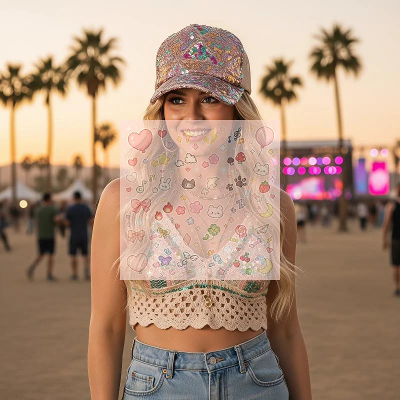 Shiny Colorful Sequin Baseball Cap Breathable Mesh Back Adjustable Fit For Beach Parties Music Festivals Outdoor Activities