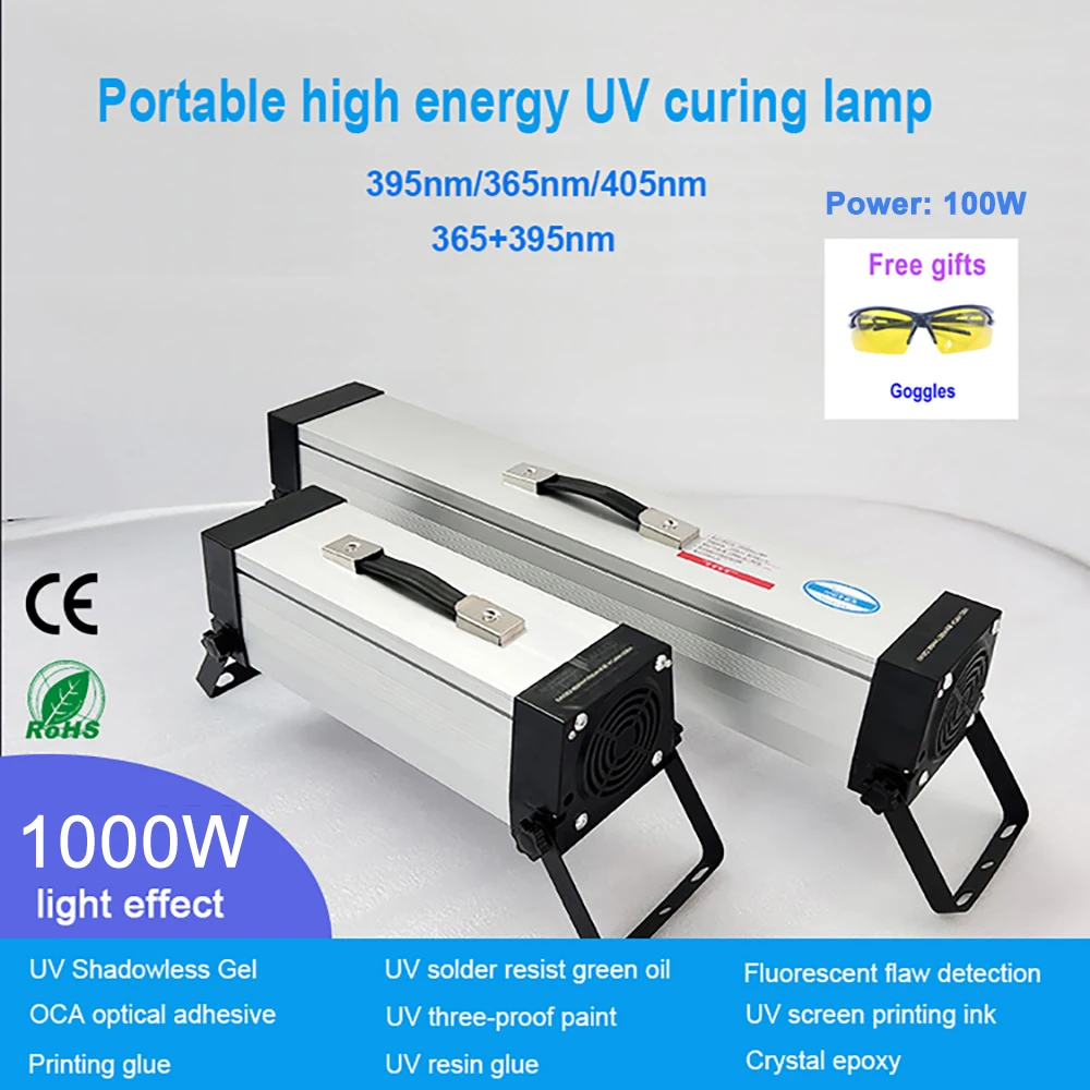 

Высокомощная портативная УФ-лампа 1000 Вт, трафаретная печать, быстрая сушилка для отверждения чернил, конвейерная чернила для обнаружения флуоресценции, УФ-лампа