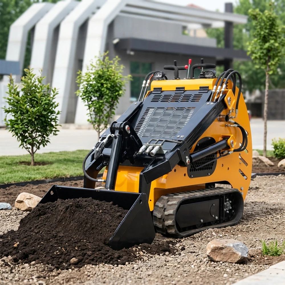 Euro 5 EPA Kubota Diesel Skid Steer Mini Track Skid Steer Loader 15HP With Forest Mulcher Lawn Mower