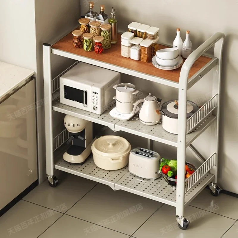 

Folding kitchen rack floor-to-ceiling multi-layer oven pot rack microwave oven storage mobile storage cart