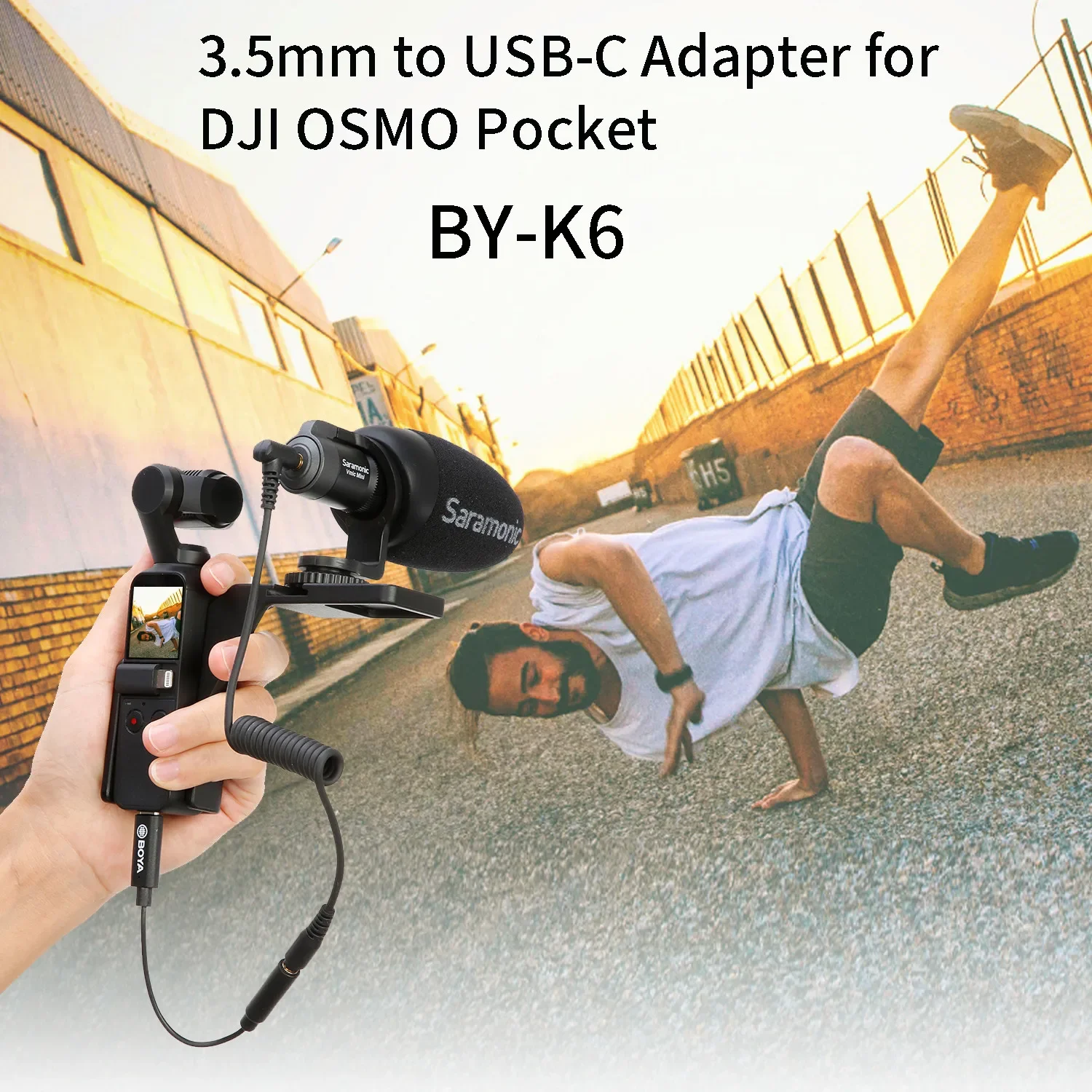 BOYA BY-K6 3.5mm TRS (żeński) do typu C Adapter do mikrofonu Adapter Audio do kieszonkowego mikrofonowego konwertera 1/2 DJI OSMO