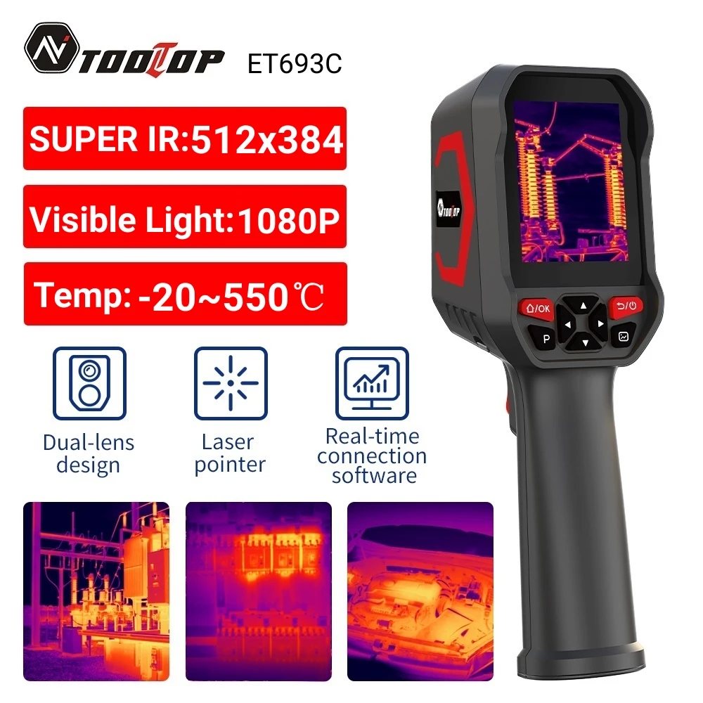 TOOLTOP ET693C Super IR 512x384 Thermal Camera with 1080P Visible Camera Electronic HVAC Repair Thermal Imager 256*192 Sensor