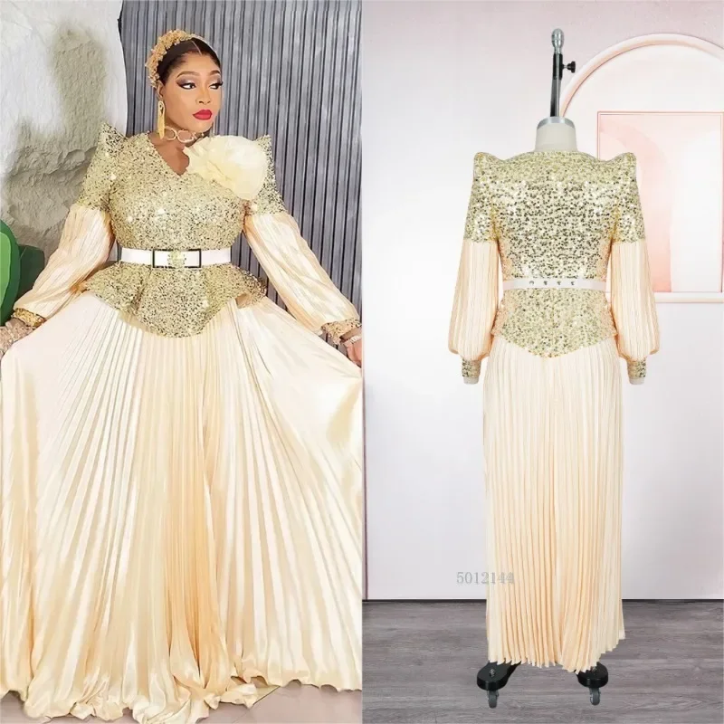 

Luxury Sequin African Dress plus Size Women Elegant Evening Gown for Wedding Party Turkey Style 2025