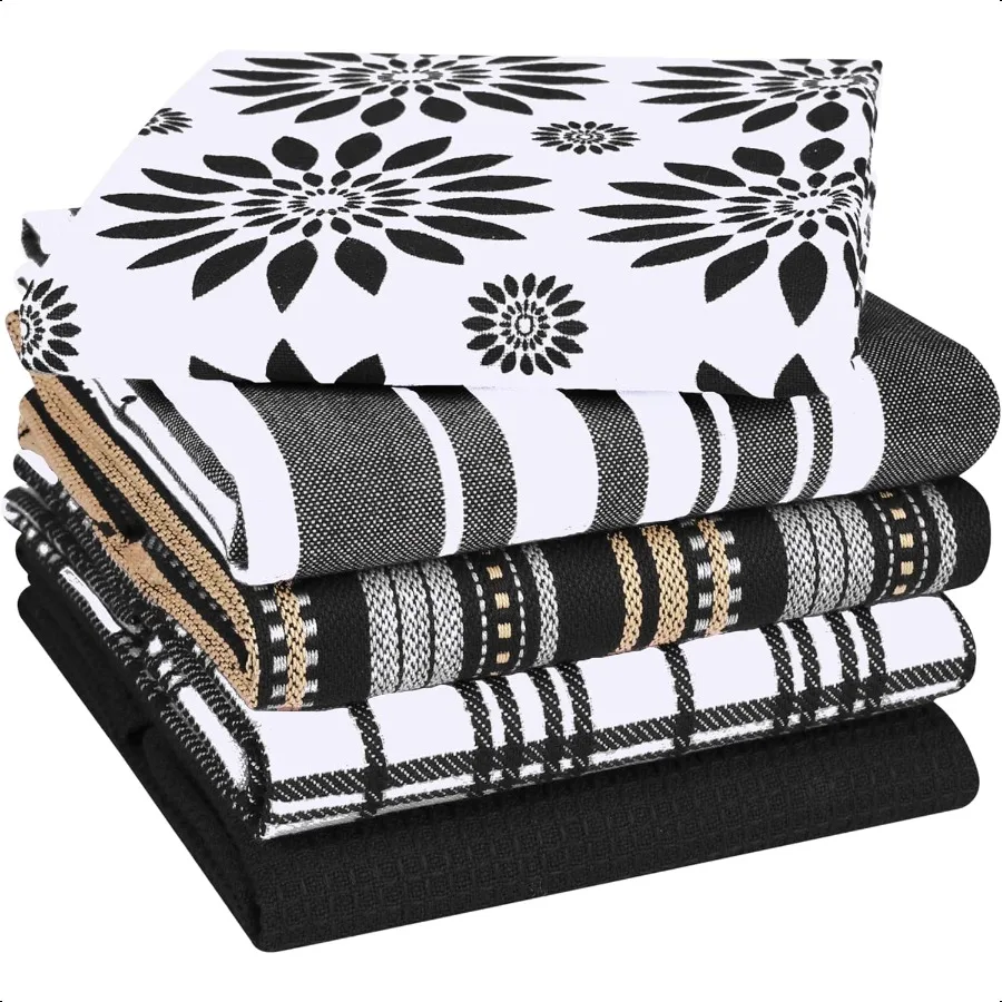 

Assorted Kitchen Towels Large 16x26 inches 100 Cotton Set of 5 Soft Absorbent Washable Tea Towel for Kitchen Dish Cloths with H