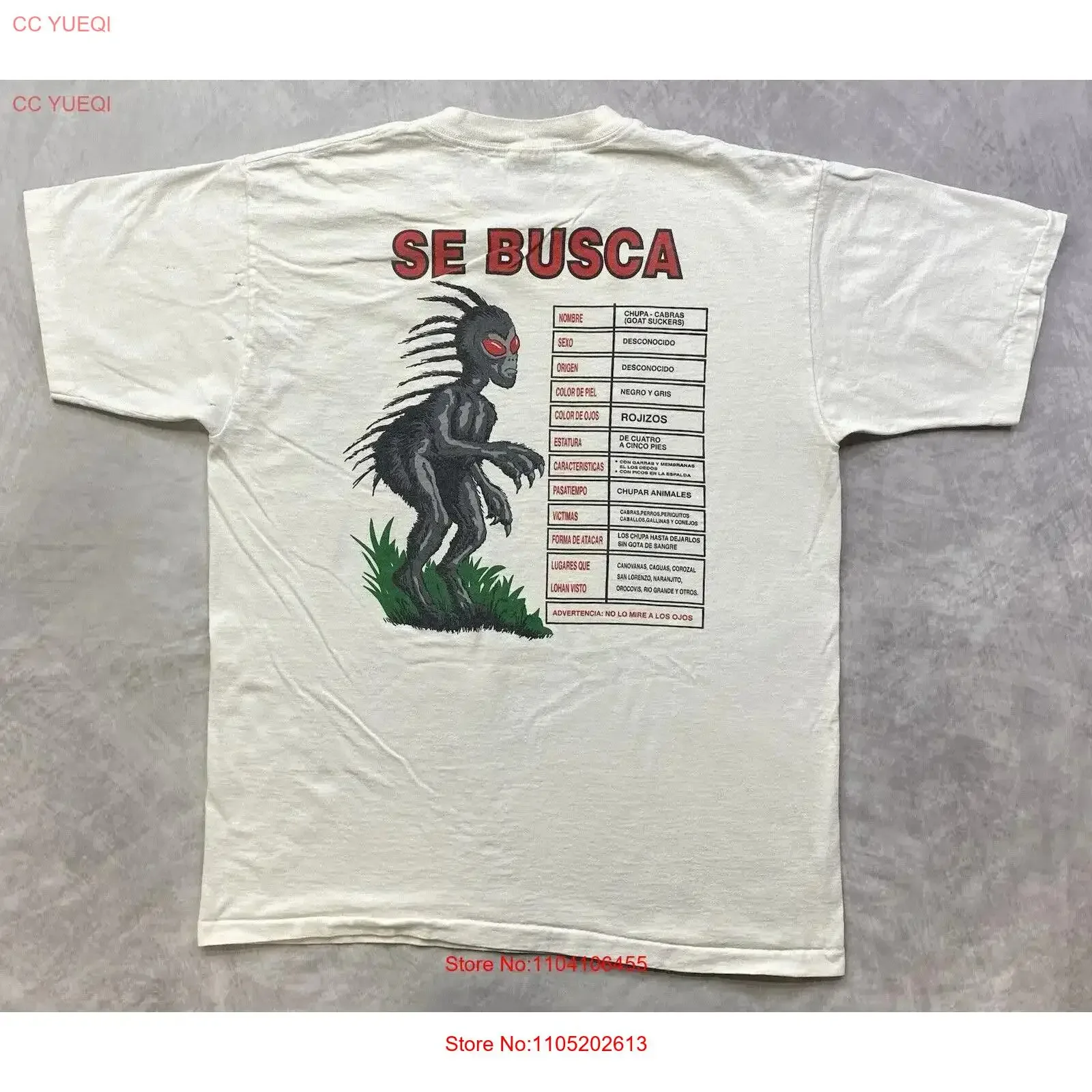 Koszulka Vintage Se Busca Chupacabra Ostrzeżenie Nie Patrz Mu w Oczy Rozmiar Large Vintage Sprany Oddychający Modny Uniwersalny