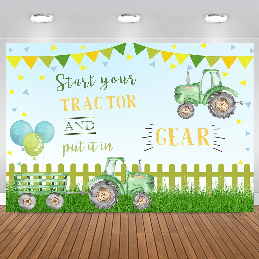 Mocsicka Tractor Boy 1st Birthday Photography Background Green Grassland Balloon Gear Backdrop Newborn Studio Shoot Photo Prop