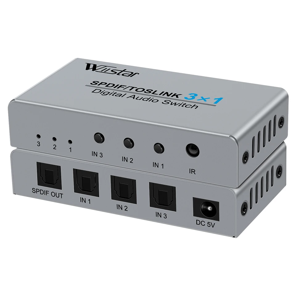 Wiistar 3 Port Digital Optical Audio/SPDIF/Toslink Switch with IR Remote Control SPDIF Toslink 3 In 1 Out Support DTS AC3