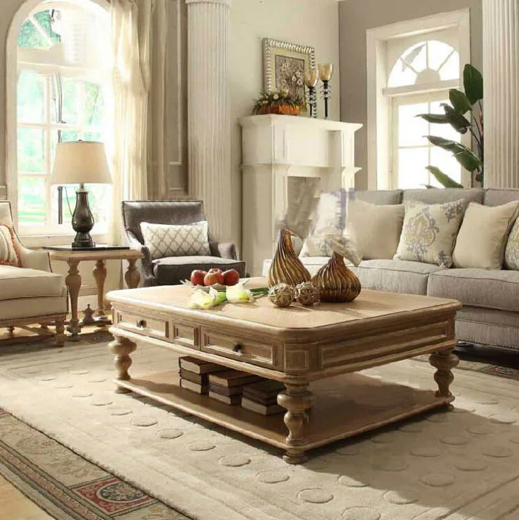 Antikes Couchtisch-Set aus massivem Holz für Wohnzimmermöbel