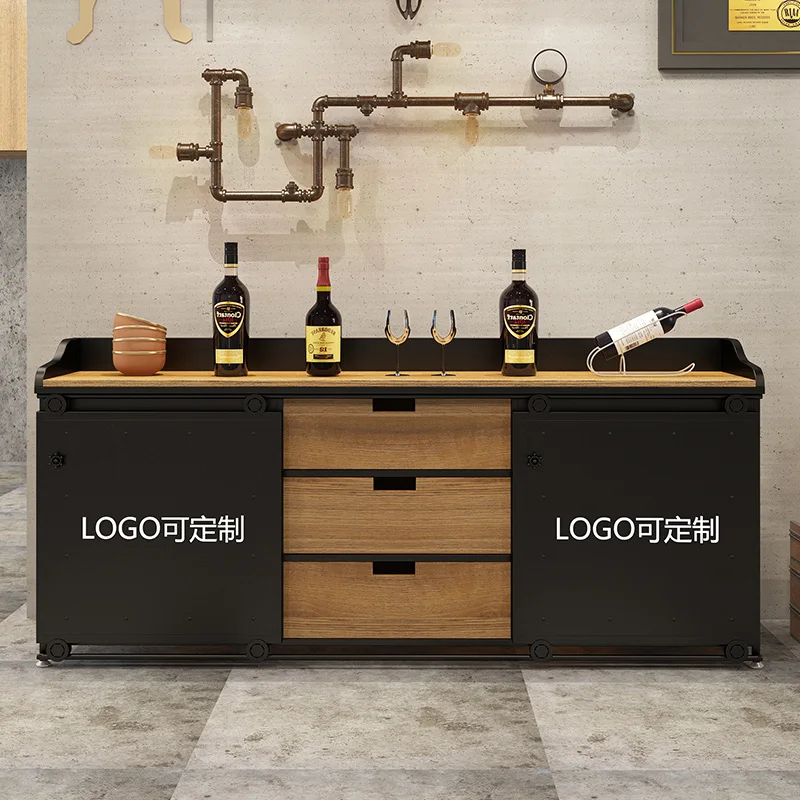 American loft industrial style dining side cabinet wrought iron solid wood retro locker living room dining room tea cabinet bar
