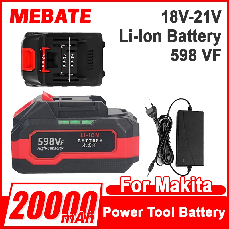 New 18V 20V 21V 20000mAh 598VF High Capacity Rechargeable Lithium Ion Battery for Makita BL1830 BL1840 BL1850 Power Tool Battery