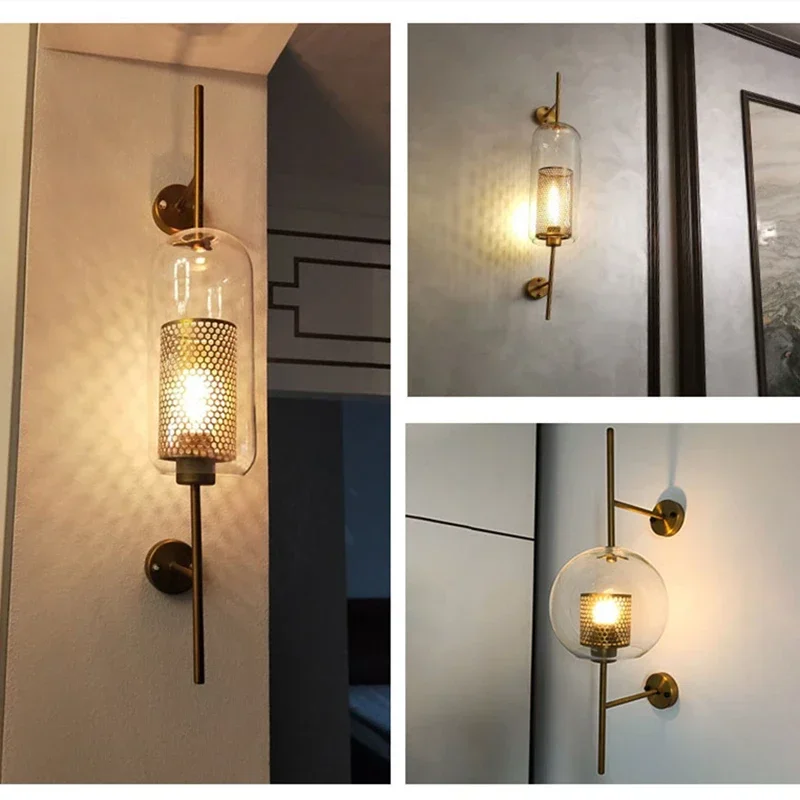 Industrial Retro Light Luxury LED Creative Corridor Staircase Study Bedroom Bedside Decoration Glass Ball Wall Lamp