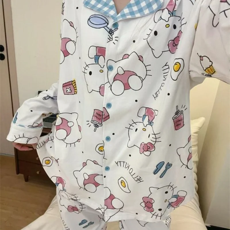 

Sanrio Hello Kitty Sleeping Pajamas Sets Kawaii Cartoon Autumn Sleepwear Long Sleeve Pant Student Nightwear Woman Home Clothes