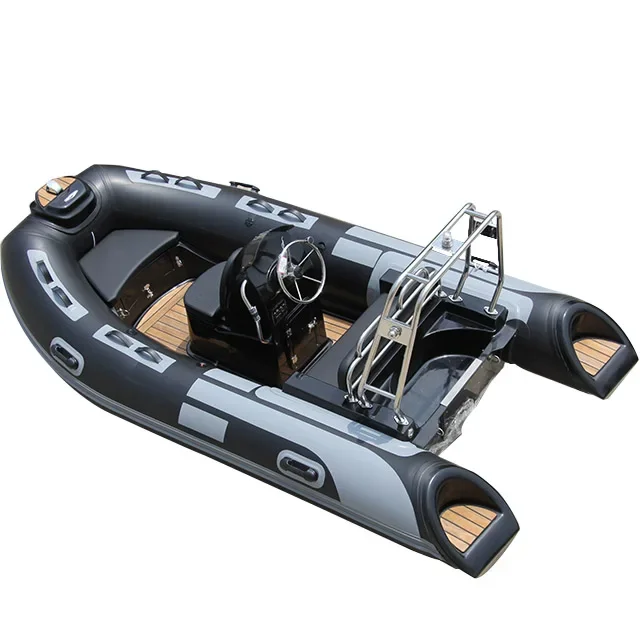 11.2FT Fiberglass RIB Boat Center Console, Rigid Inflatable Yacht Tender 3.4m Deep V Hull with Stainless Roll Bar