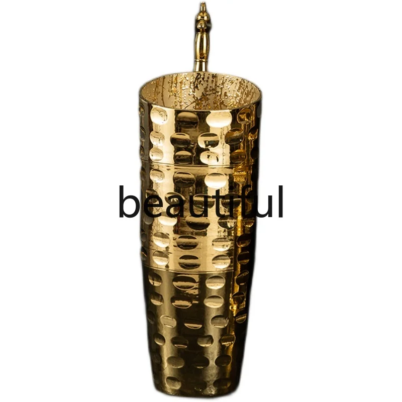 

European luxury golden column basin bar club column type washbasin small apartment integrated floor type