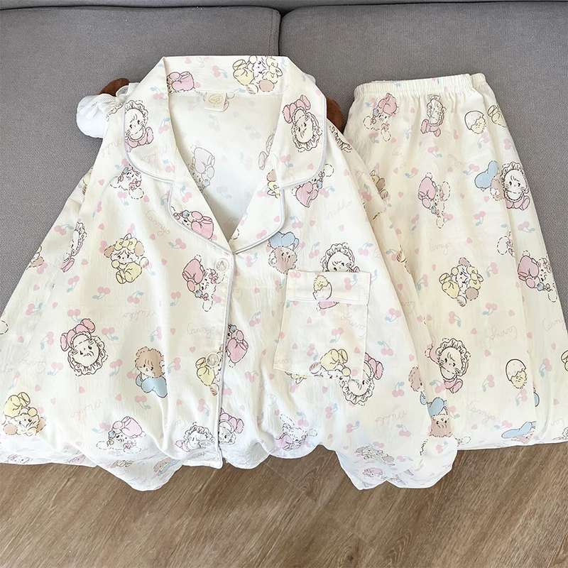 

Популярный пижамный комплект Sweet Cute Girl Y2K, кавайный корейский стиль, женская пижама из двух предметов с кошачьим принтом, повседневная мягкая новая женская одежда для сна