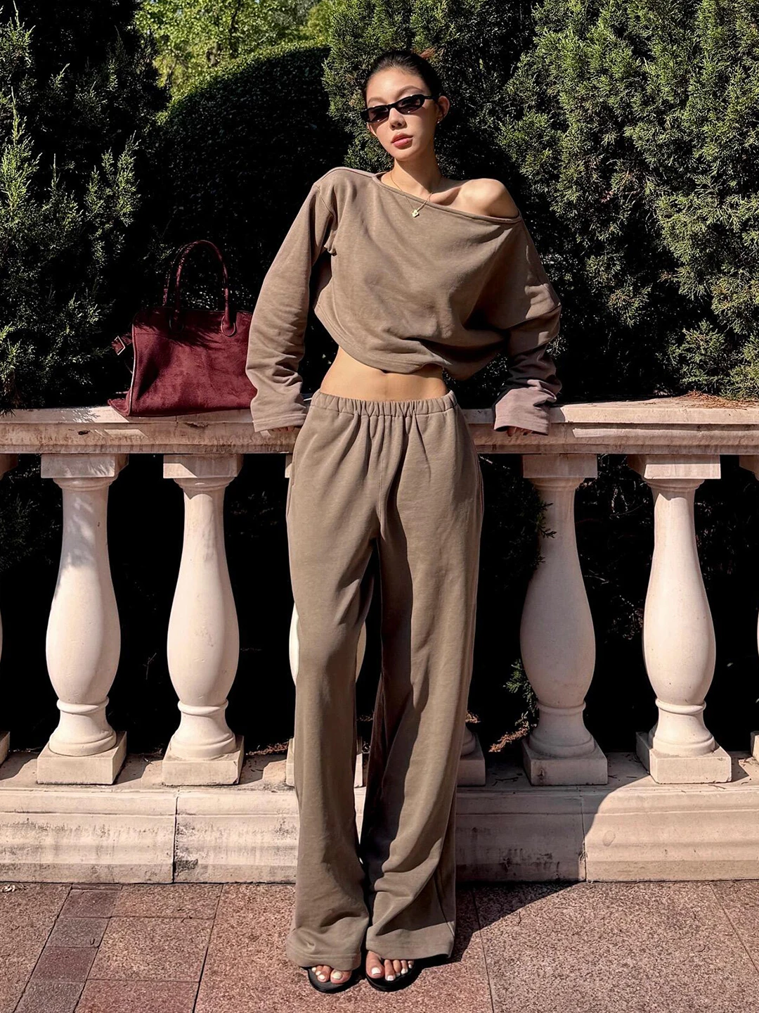 Premium Feel Sports Sweatshirt Set Women's Autumn American Hot Girl Slimming Long Sleeve Wide Leg Pants Two Piece Set