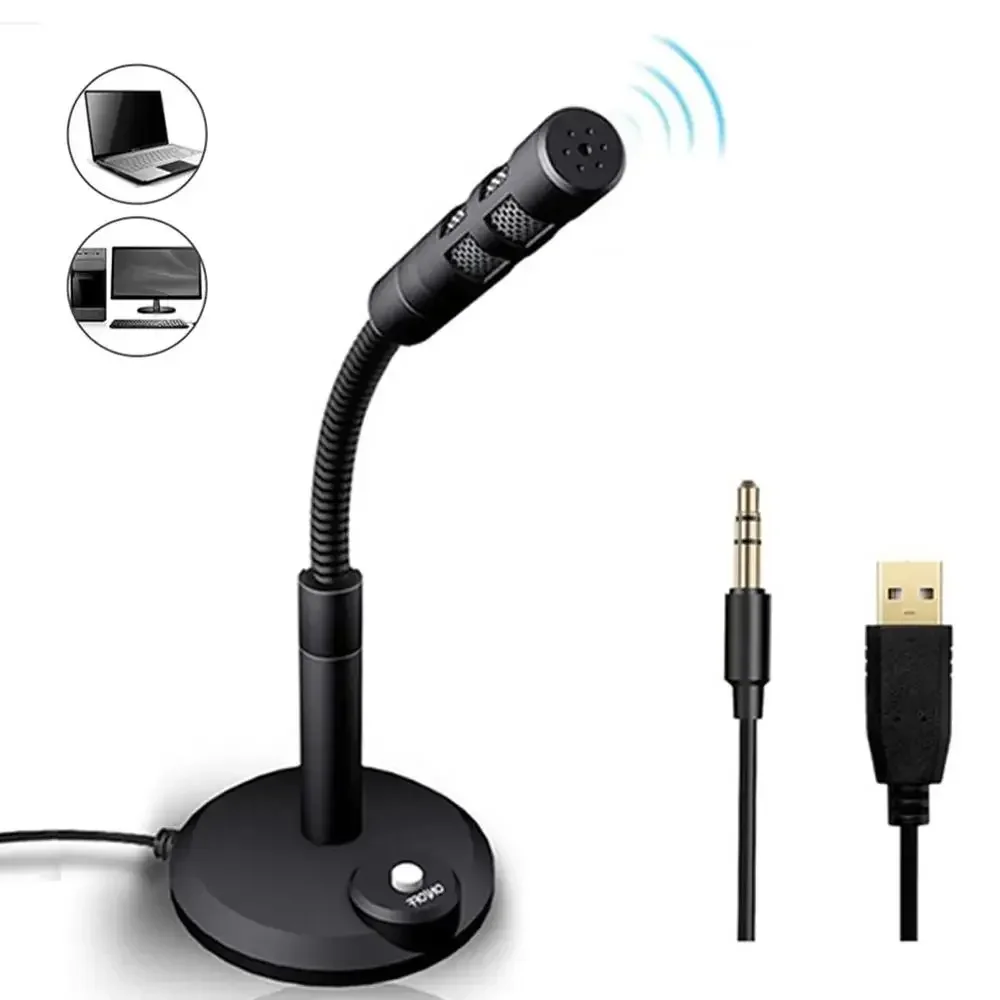 USB Desktop Microphone 3.5mm Omnidirectional PC Laptop Computer Mic for Computer Gaming Recording Chatting Singing Meeting