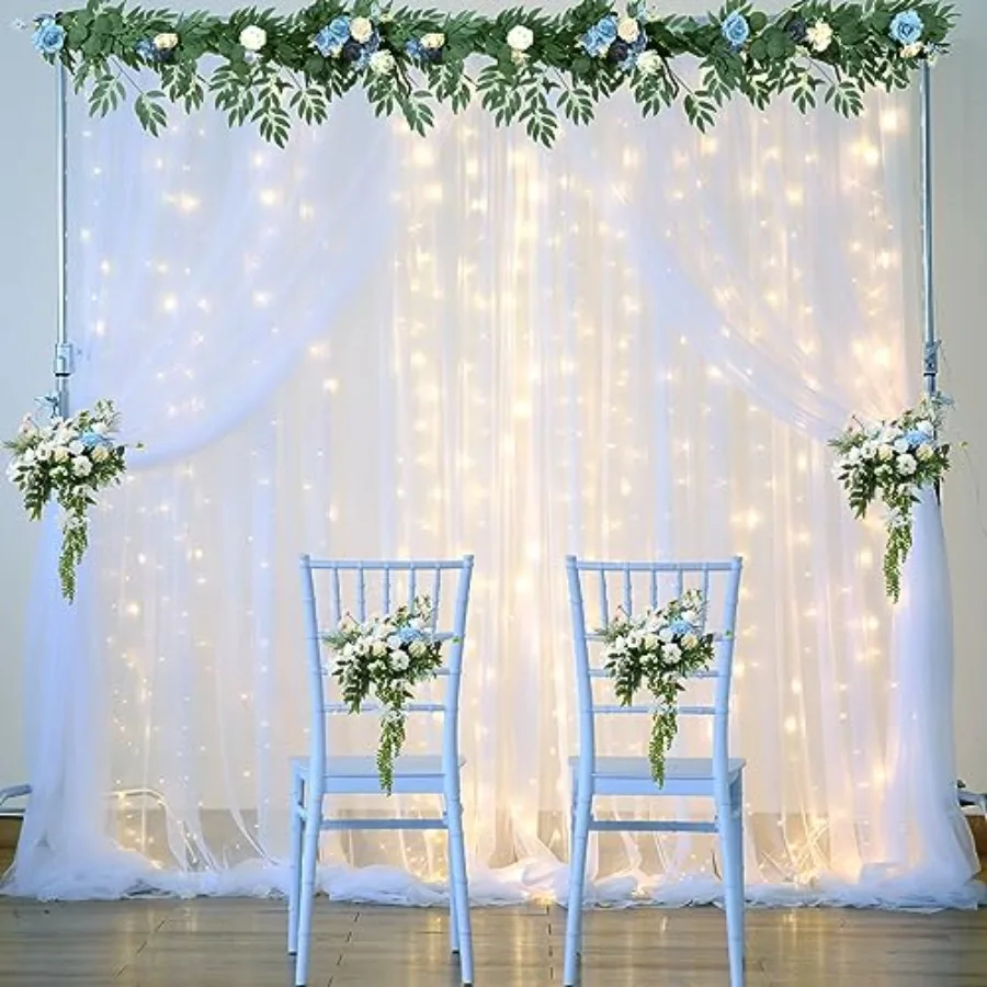 White String for Parites 10×8ft Sheer Backdrop Curtains White Curtain Backdrop for Wedding Baby Shower Birthday Party Photo Sho