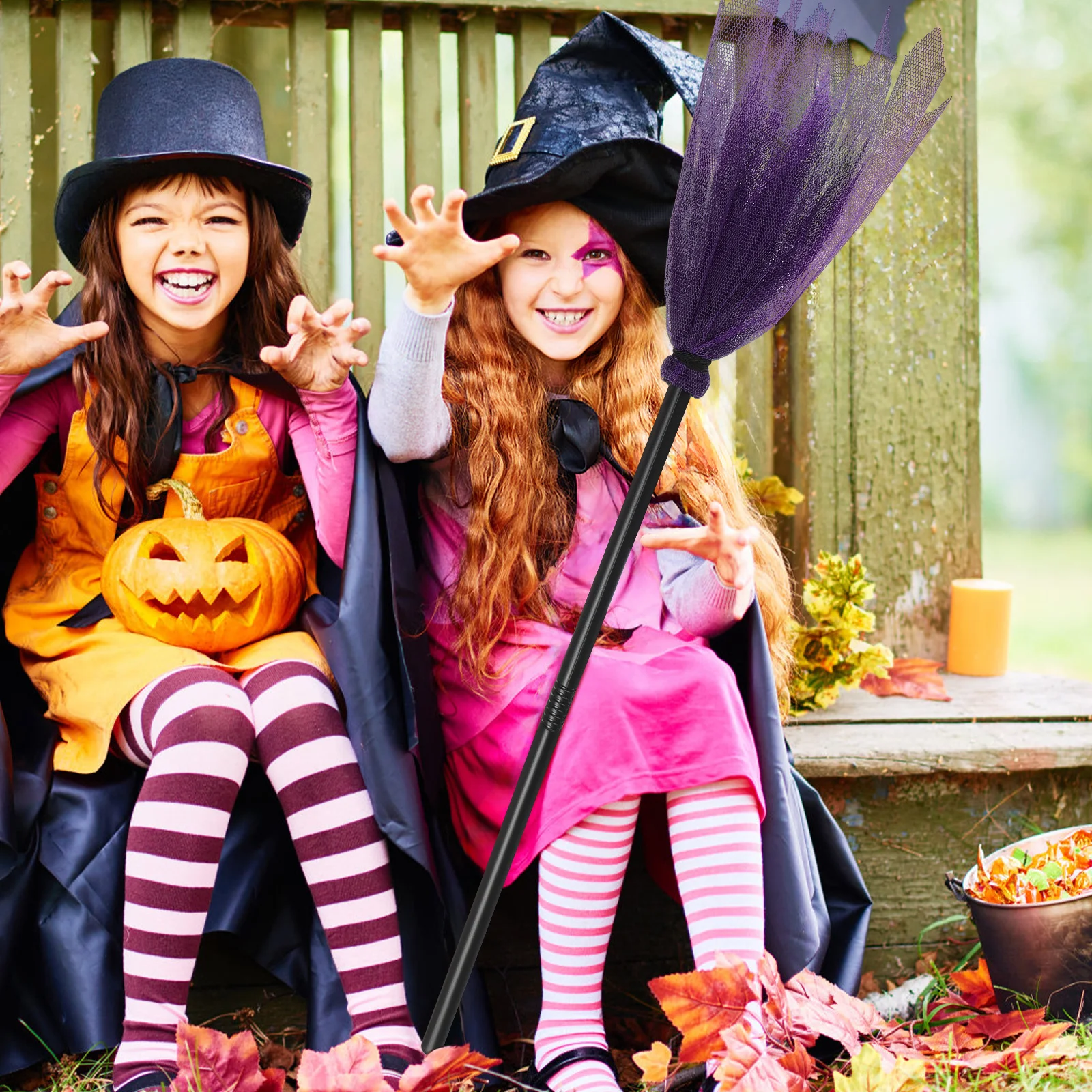 

2Pcs Witch Broomstick Lightweight Plastic Halloween Cosplay Props School Party Small Flying Broom Halloween Decoration