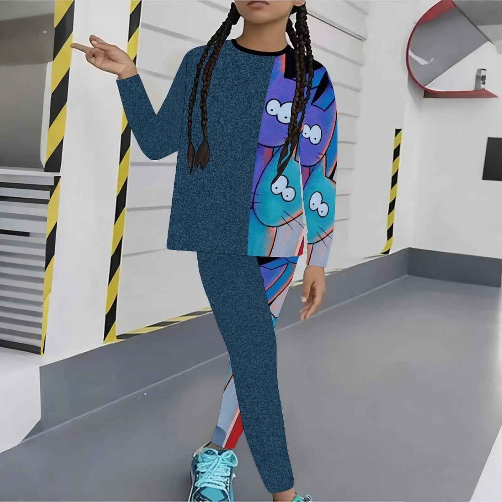 Autumn Leggings Winter Jogging Pants Girls Print Long Sleeve Round Neck Top Cute Two-Piece Casual T-shirt
