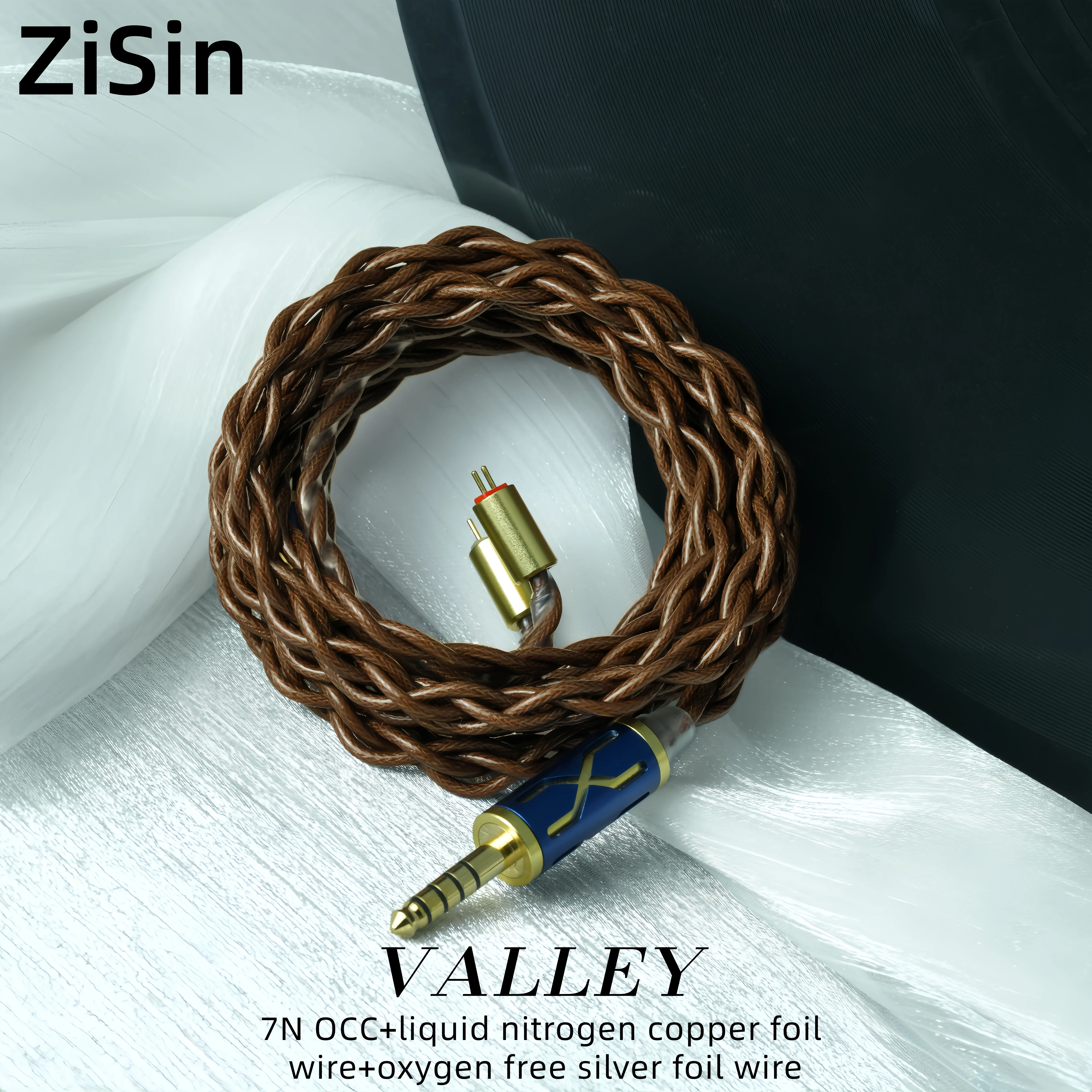 ZiSin-343 IEM cable with 3.5-4.4mm gold-plated plug embedded