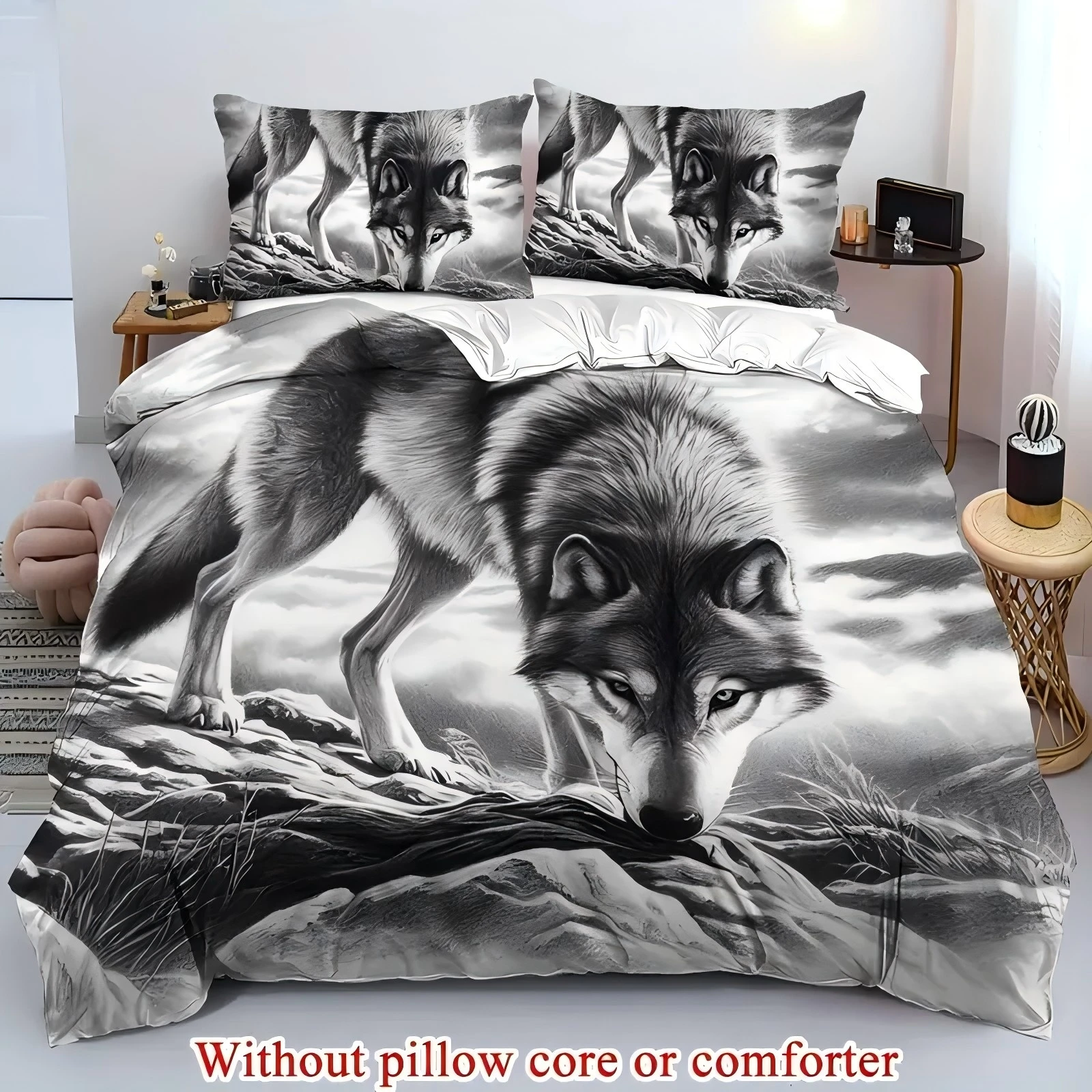 Black White Sketch Wild Wolf 3D Printed Duvet Cover Soft Comfortable Bedding Set Wildlife Nature Style Quilt cover Pillowcases