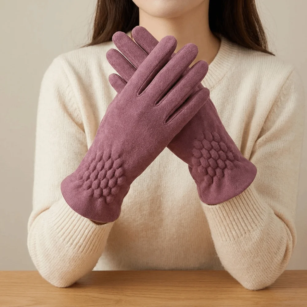 Temperament Thickened Suede Velvet Gloves Solid Color Full Finger Touch Screen Gloves Plush Windproof Winter Mittens Cycling