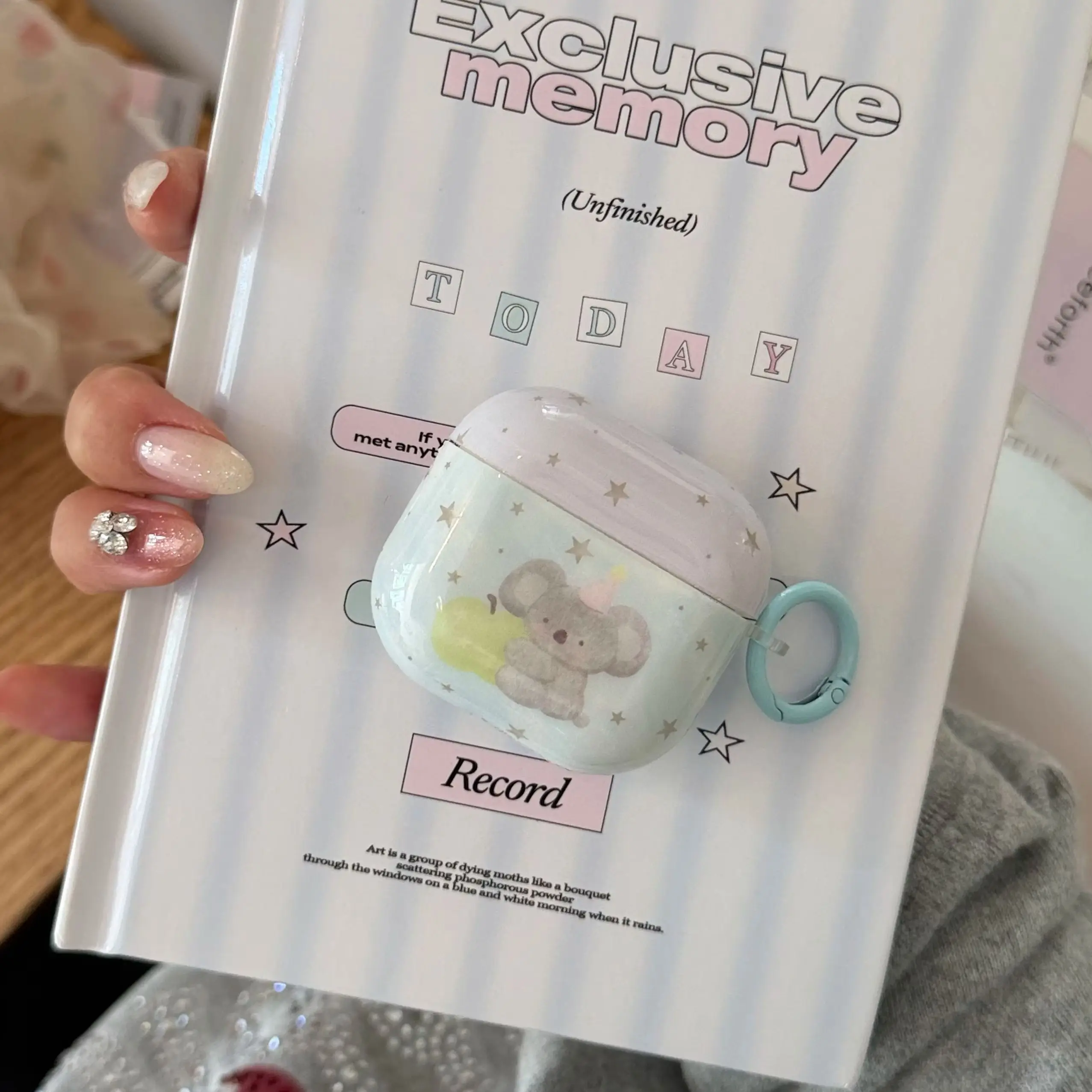 Simple Koala Cap Green Stars Apple Pattern Purple Blue Glossy Earphone Cover Case For AirPods 2 3 4 5 Pro Pro2 Pro3 with Pendant