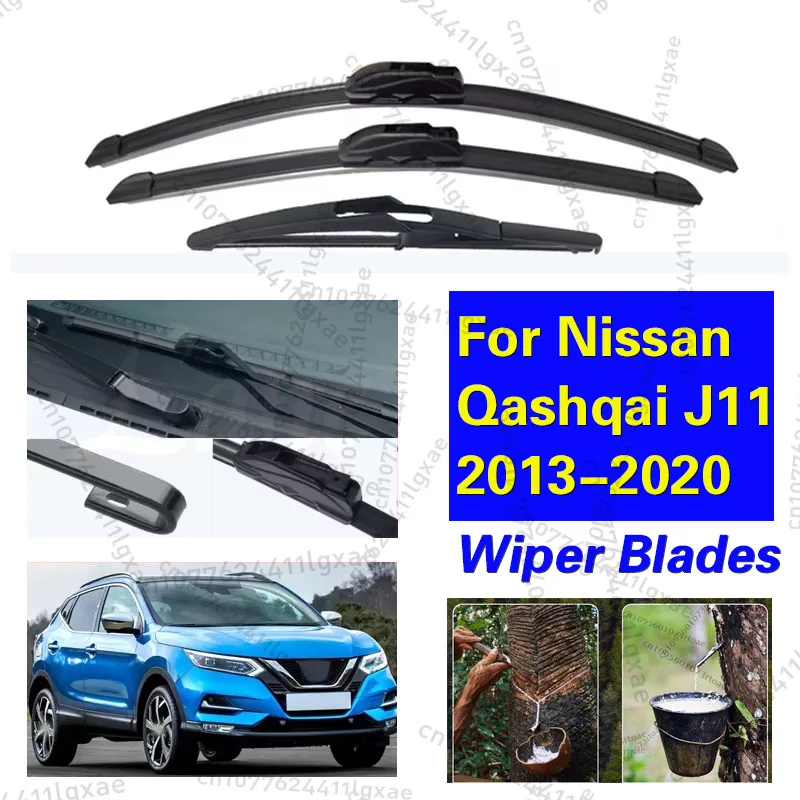 

For Nissan Qashqai J11 2013-2020 Car Front Rear Wiper Blades Soft Rubber Windscreen Wipers Auto Windshield 26"+17"+12" 2018 2019