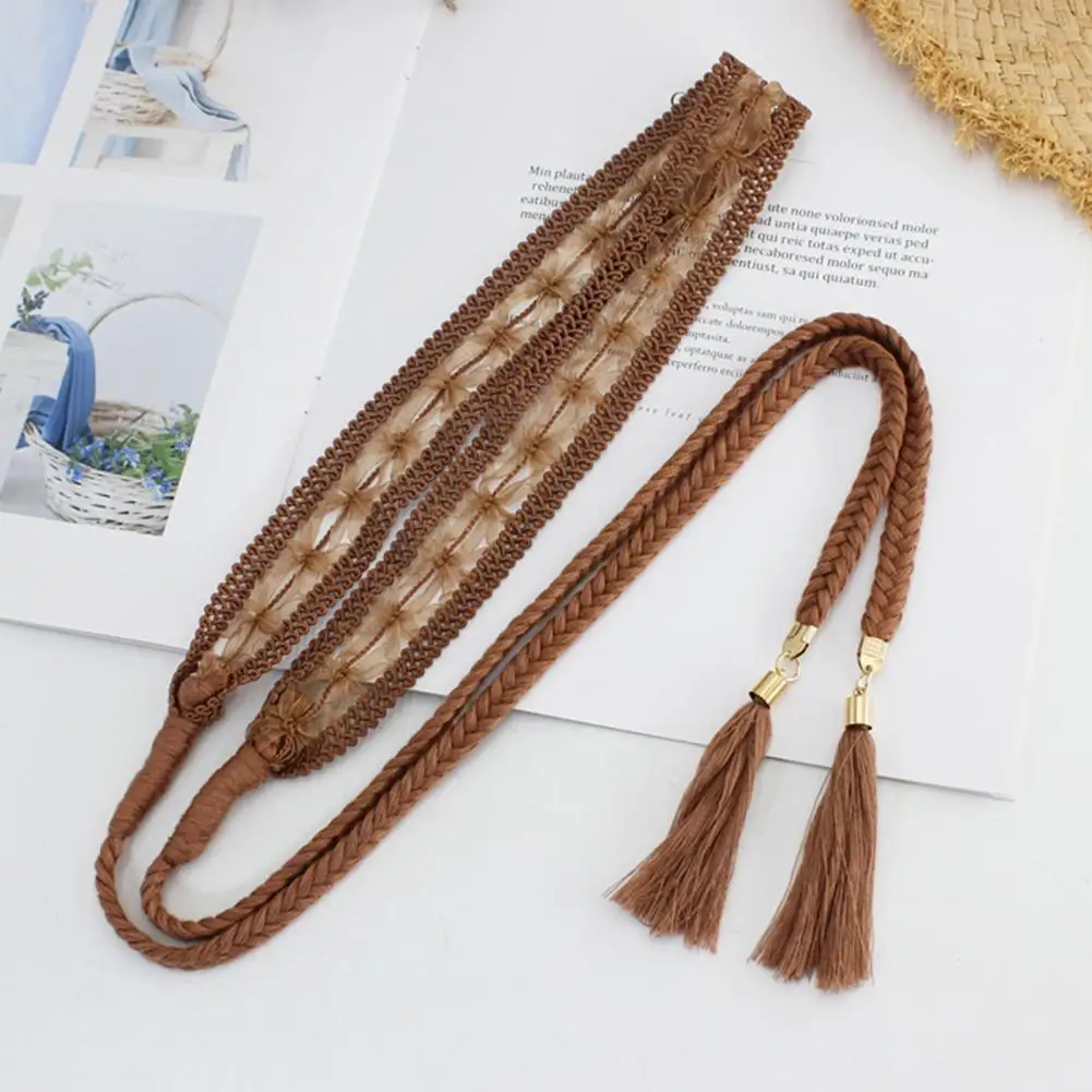 

Lace Decoration Dress Belt Women Knotted Waist Chain Elegant Lace Decorated Women's Dress Belt with Tassel End Solid for Any