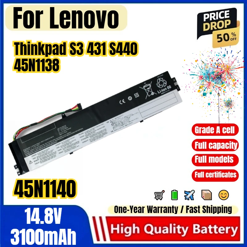 45N1140 for Lenovo Thinkpad S3 431 S440 45N1138 Laptop Battery 0 Cycle High Quality High Capacity Battery Replacement Bateria
