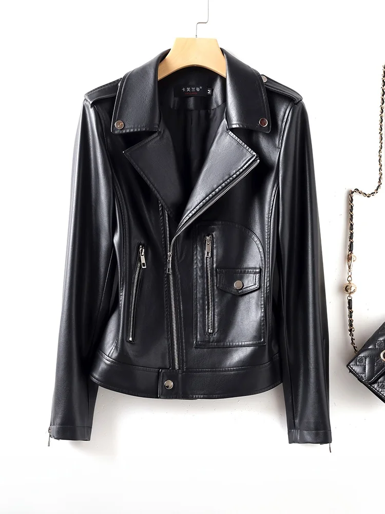 

Faionable ort Leather Jaet Women's Slim Fit Biker Sle eepskin Coat Sli Commuter Windbreaker kets Zipper