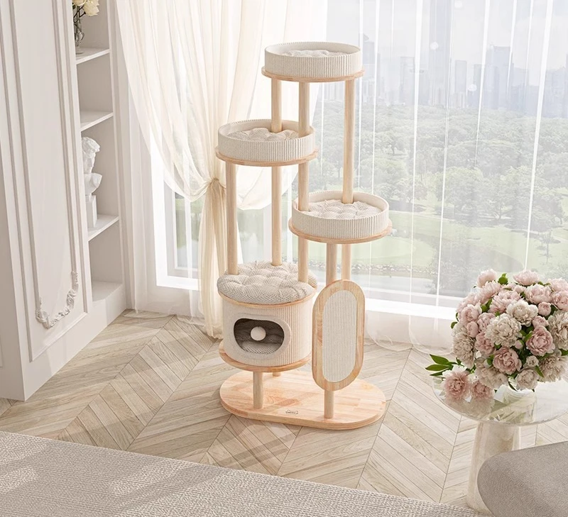 إطار تسلق القطط، تكامل شجرة القمامة، إطار قطط بعمود من الخشب الصلب للاستخدام المنزلي، مطاط #5