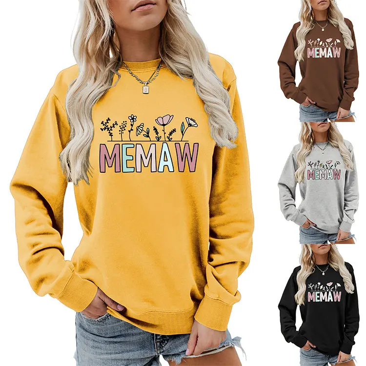 

Autumn women's hoodie memaw printed hoodie loose round neck long sleeve top new fashion casual pullover hoodie